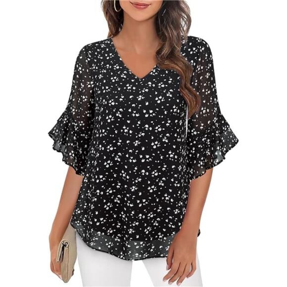 Women's 3/4 Sleeve Blouses – Dressy Tops, Business Casual Double Layer Shirts - Picture 1 of 7